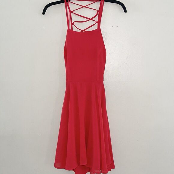 Lulus Solid Red Strappy Dress Size XS Womens Party Lace Up Cross Back Fit Flare - Picture 3 of 10